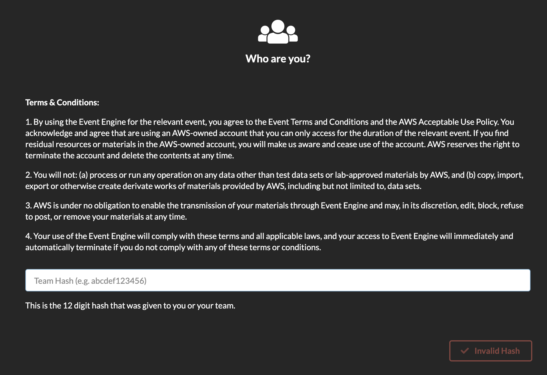 AWS Event Engine Initial Screen