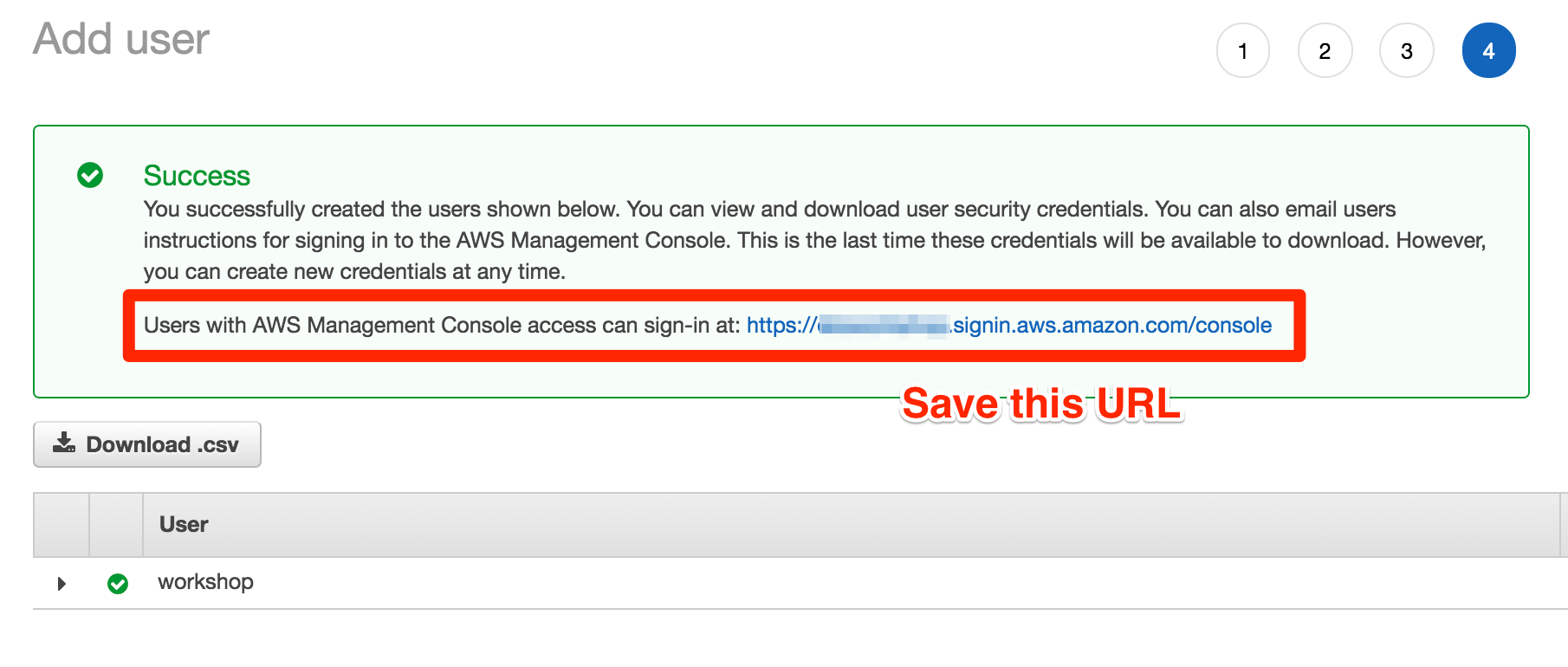 AWS IAM 4 Save URL