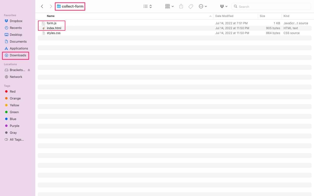 VGS Collect Download Folder Collect Form