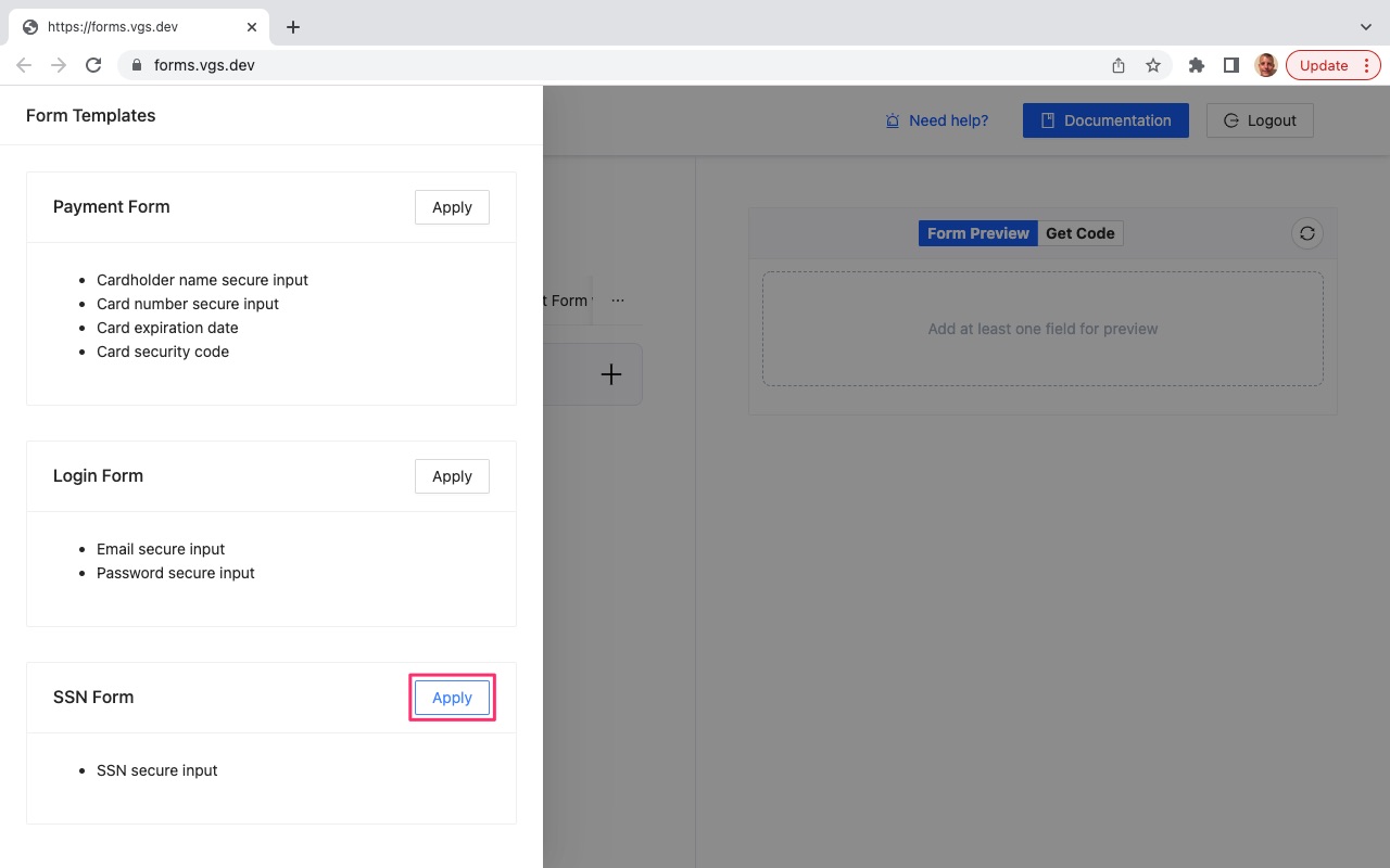 VGS Collect Form Builder SSN Form Template