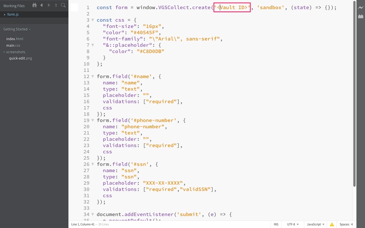 VGS Collect Payment Form.js Edit