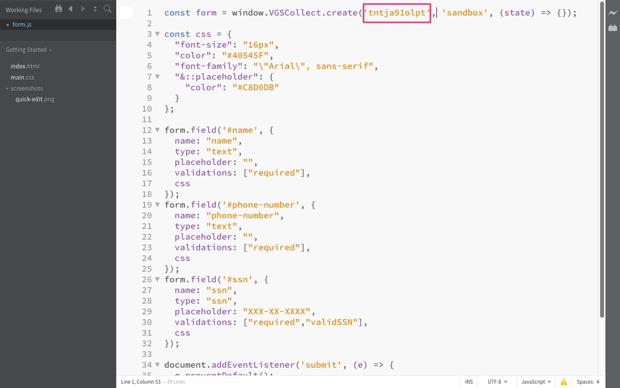 VGS Collect SSN Form.js Edit Complete