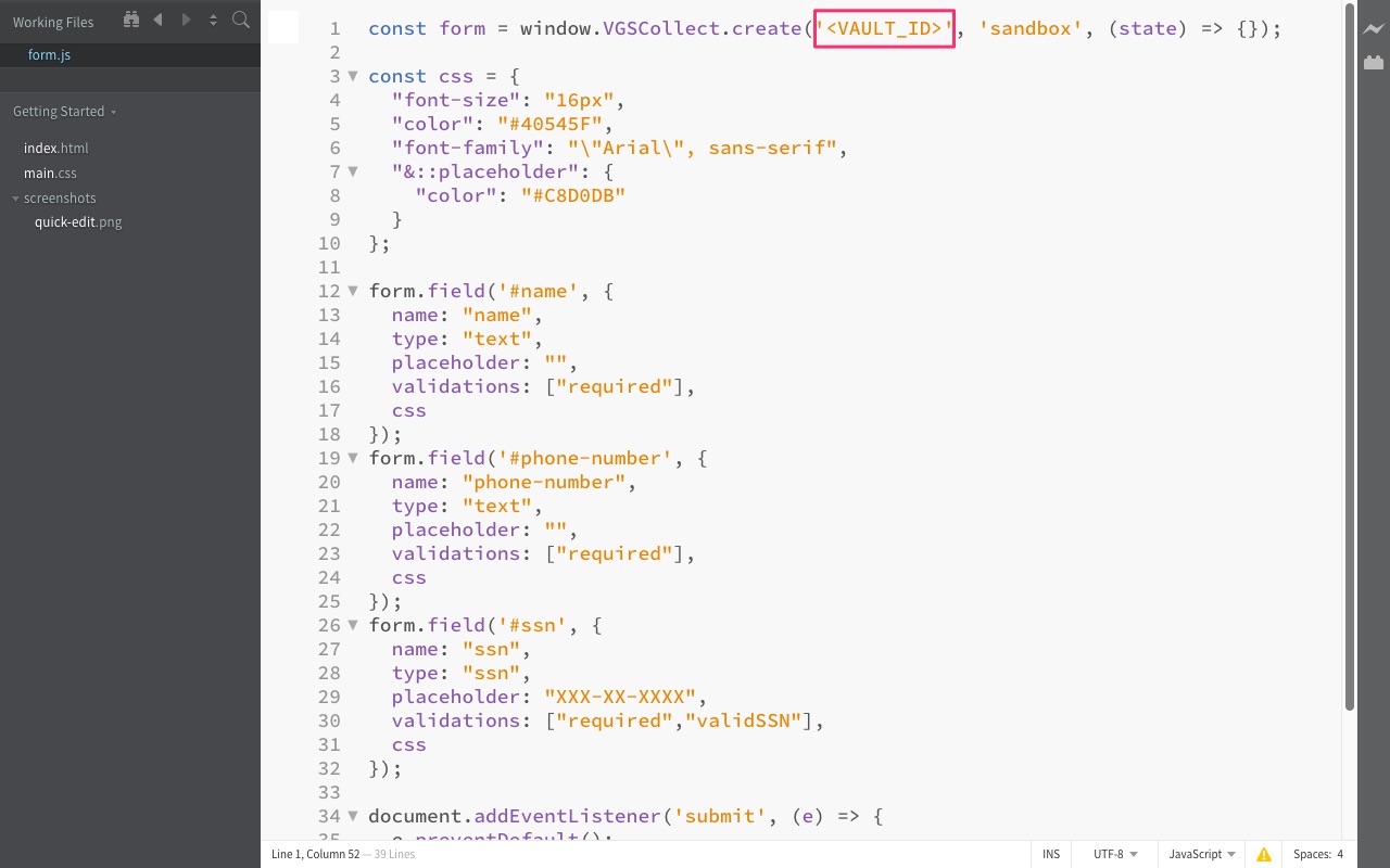 VGS Collect SSN Form.js Edit