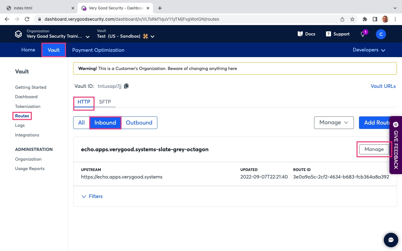 VGS Dashboard Inbound Route Manage