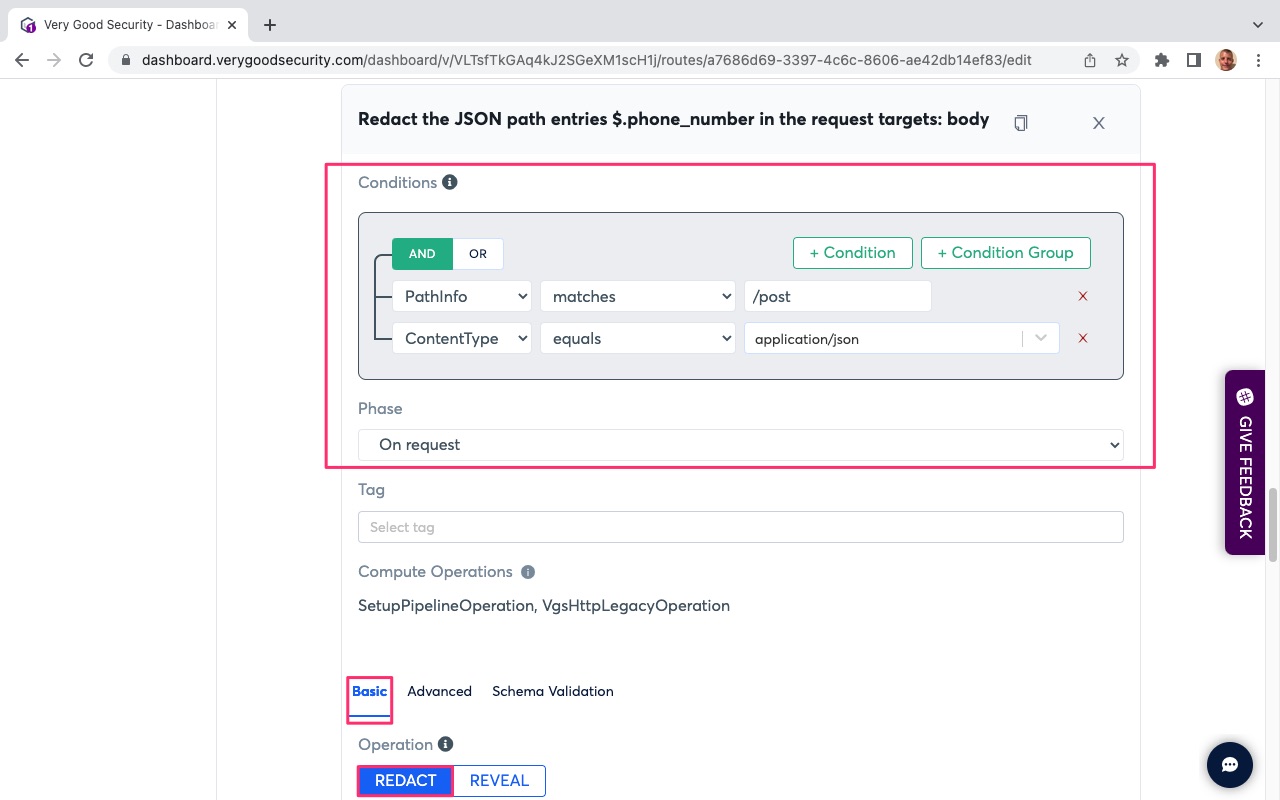 VGS Dashboard Inbound Routes Phone Number Conditions