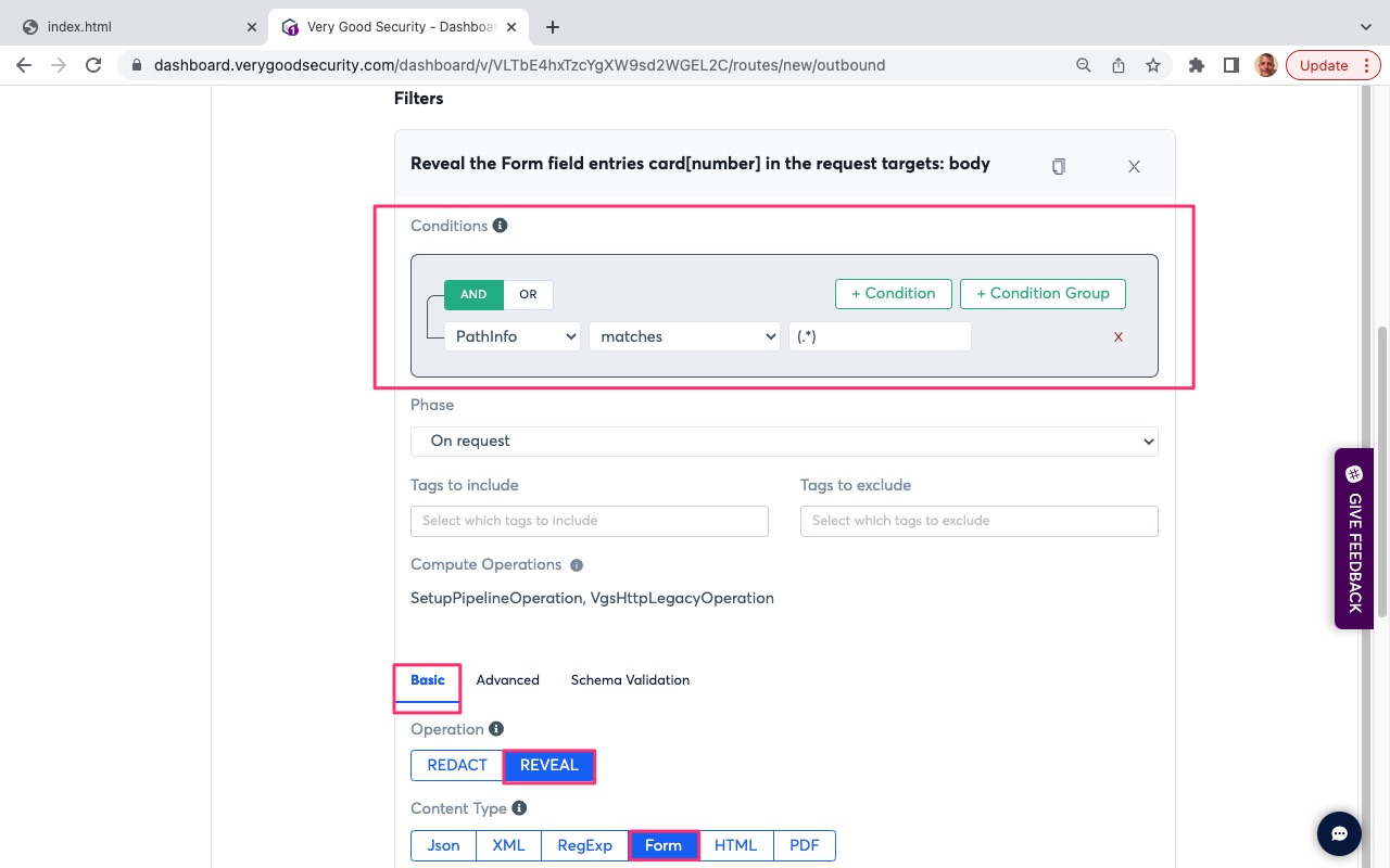VGS Dashboard Outbound Routes Reveal PAN Conditions