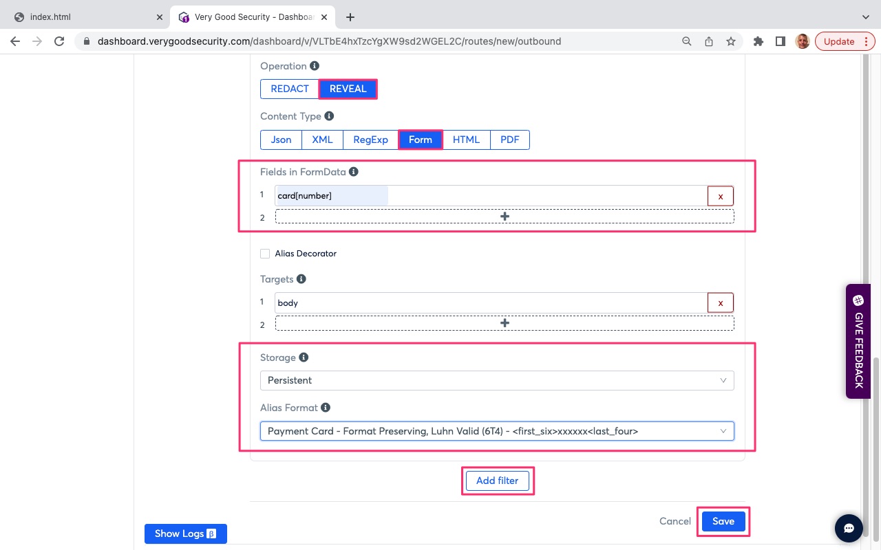 VGS Dashboard Outbound Routes Reveal PAN Variable