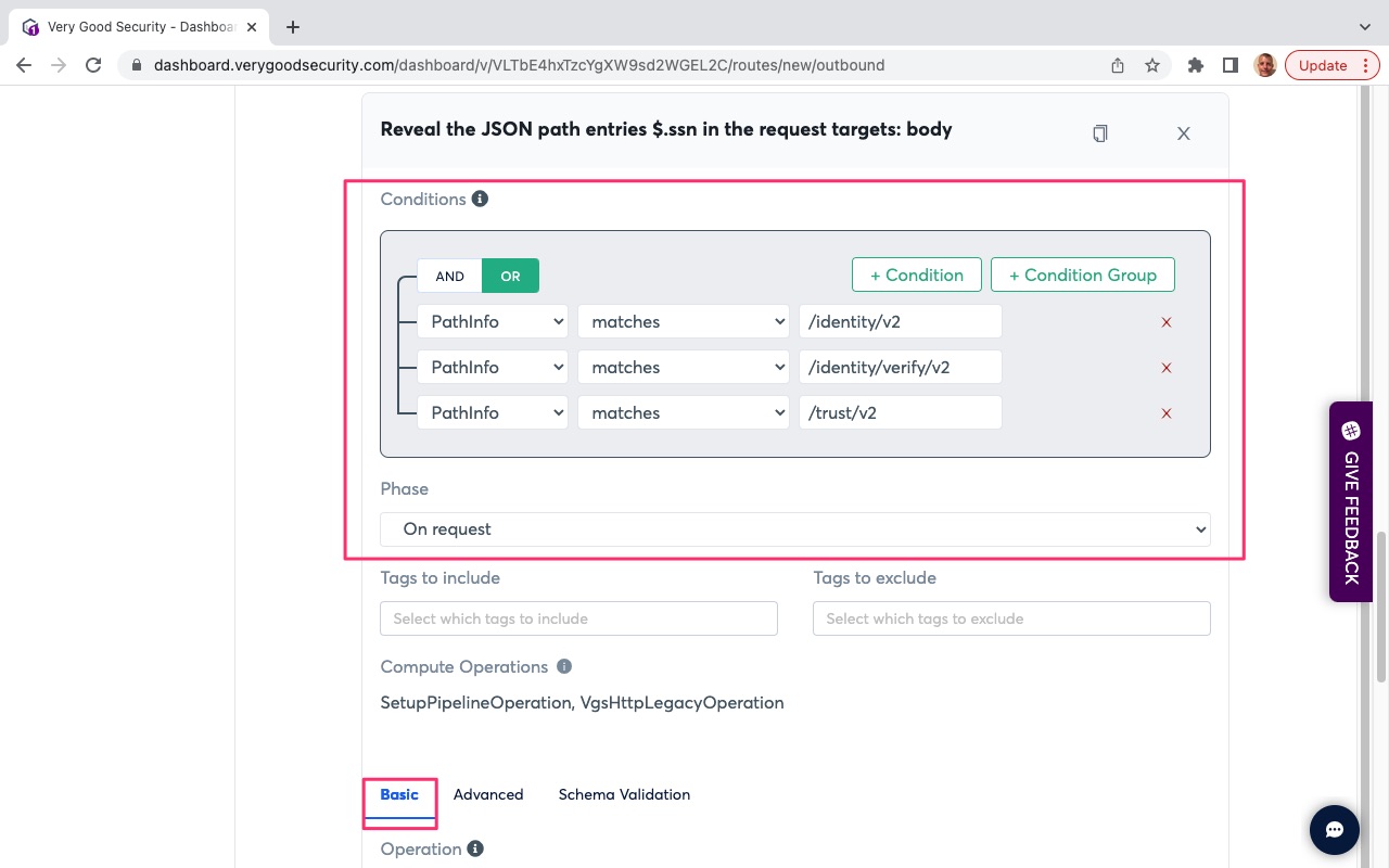 VGS Dashboard Outbound Routes Reveal SSN Conditions Prove