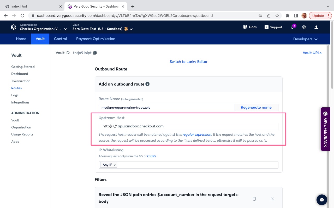 VGS Dashboard Outbound Routes Upstream Host